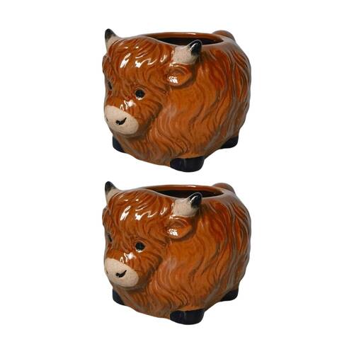 2x Urban Products Highland Cow Mug Brown Ceramic Kitchenware 10cm