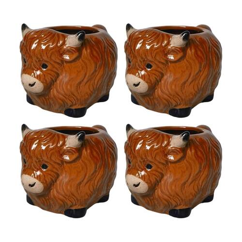 4x Urban Products Highland Cow Mug Brown Ceramic Kitchenware 10cm