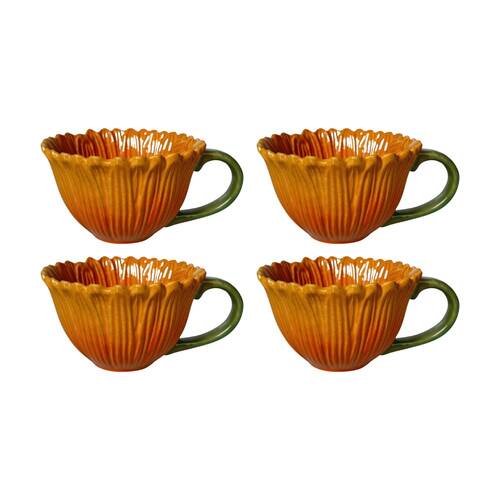 4x Urban Products Sunflower Mug Yellow Ceramic Coffee Or Tea Cup 7cm
