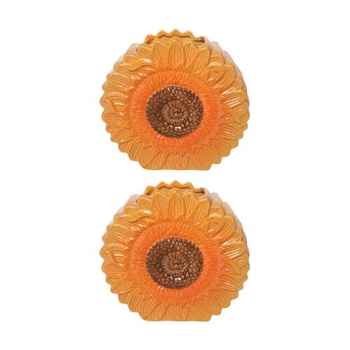 2x Urban Products Sunflower Yellow Ceramic Decorative Vase 17cm
