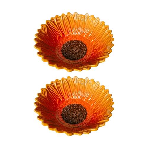2x Urban Products Sunflower Yellow Decorative Glass Serving Bowl 16cm