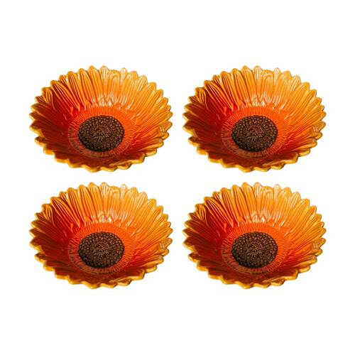 4x Urban Products Sunflower Yellow Decorative Glass Serving Bowl 16cm