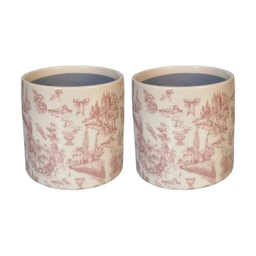 2x Urban Products Romantique Toile Planter Pink Ceramic Decorative Pot 14cm