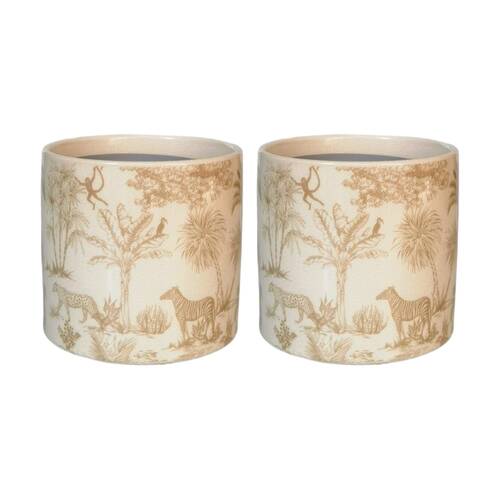 2x Urban Products Jungle Toile Planter Beige Ceramic Decorative Pot 14cm