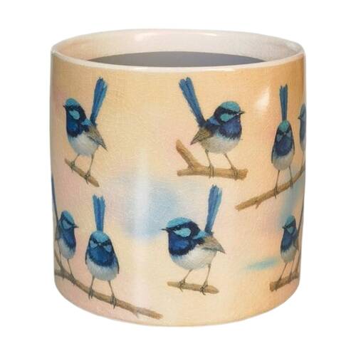 Urban Products Blue Wren Planter Blue/Yellow Ceramic Decorative Pot 14cm