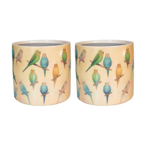 2x Urban Products Budgie Planter Yellow/Blue Ceramic Decorative Pot 17cm