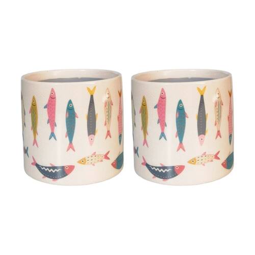 2x Urban Products Sardine Planter Colourful Ceramic Decorative Pot 14cm