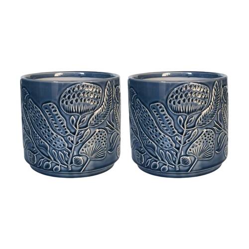 2x Urban Products Corindi Planter Blue Decorative Ceramic Pot 17cm