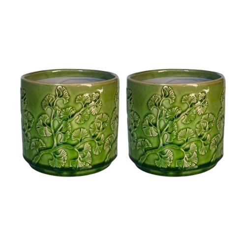 2x Urban Products Hakone Planter Green Decorative Ceramic Indoor Pot 14cm