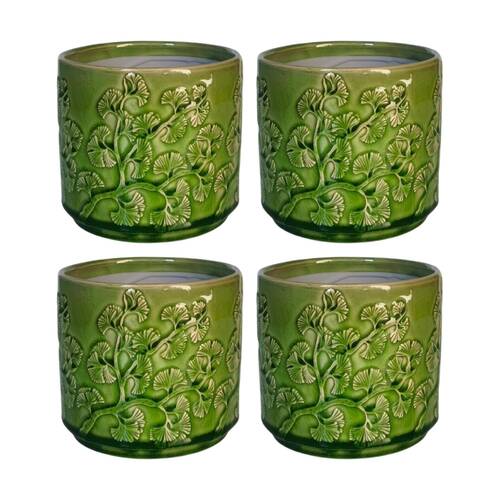 4x Urban Products Hakone Planter Green Decorative Ceramic Indoor Pot 14cm
