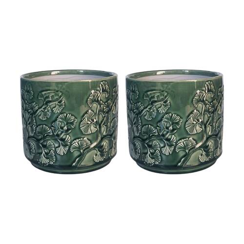 2x Urban Products Hakone Planter Green Decorative Ceramic Pot 17cm