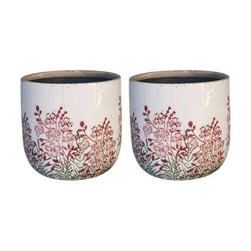 2x Urban Products Seline Planter Pink/Green Decorative Ceramic Pot 14cm