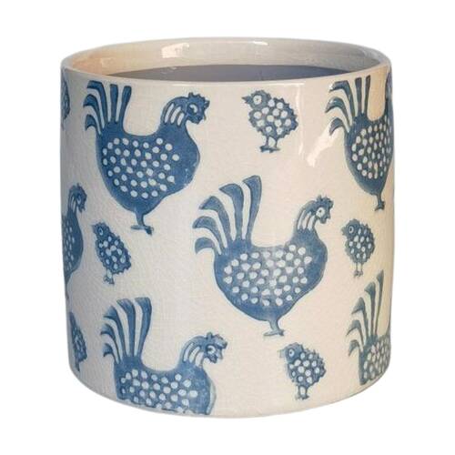 Urban Products Dottie Chicken Planter Blue Decorative Ceramic Pot 14cm