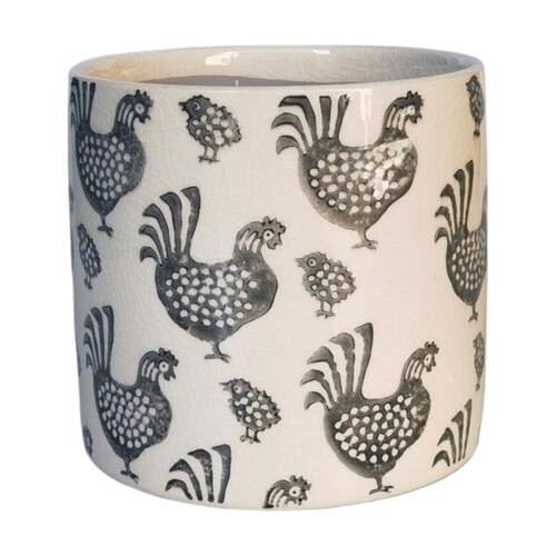 Urban Products Dottie Chicken Planter Black Decorative Ceramic Pot 17cm