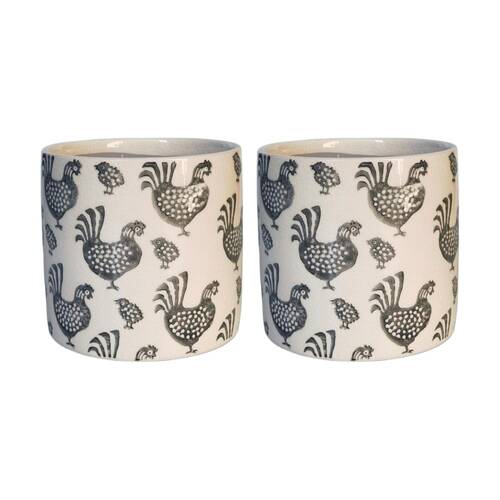 2x Urban Products Dottie Chicken Planter Black Decorative Ceramic Pot 17cm