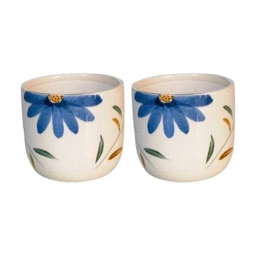 2x Urban Products Maxine Floral Planter Blue/Green Ceramic Pot 9cm