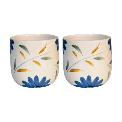 2x Urban Products Maxine Floral Planter Blue/Green Ceramic Pot 14cm