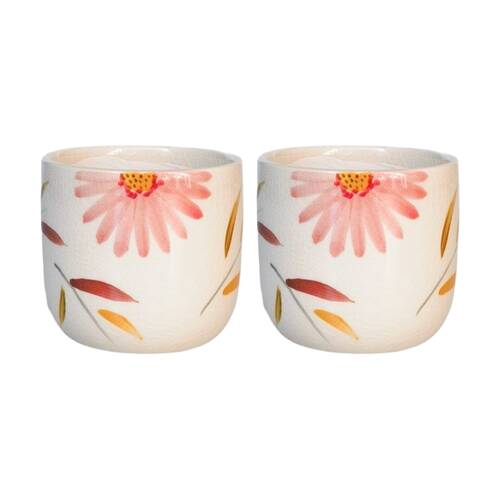 2x Urban Products Maxine Floral Planter Red/Yellow Ceramic Pot 9cm