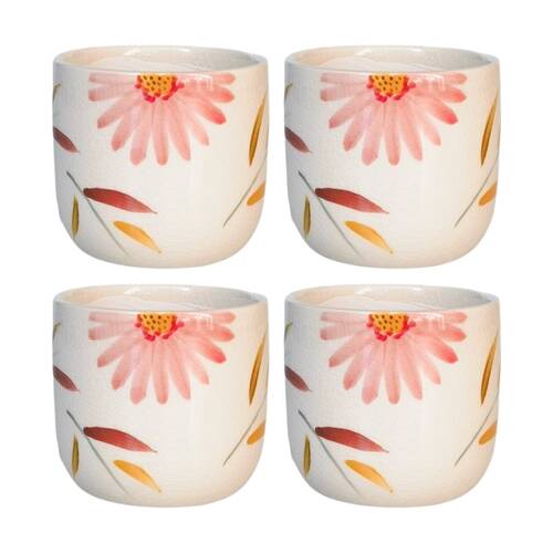 4x Urban Products Maxine Floral Planter Red/Yellow Ceramic Pot 9cm