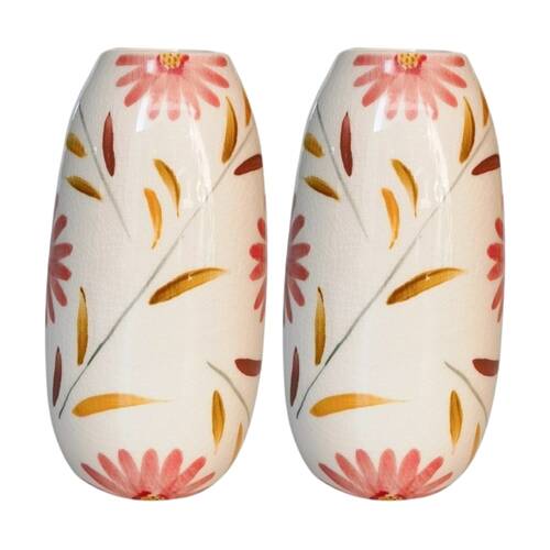 2x Urban Products Maxine Floral Vase Red/Yellow Ceramic Decor 20cm