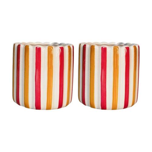 2x Urban Products Maxine Stripe Planter Red/Yellow Ceramic Pot 14cm