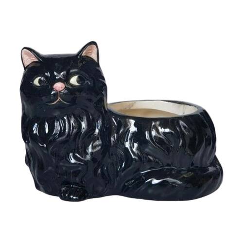 Urban Products Winston Cat Planter Black Decorative Ceramic Pot 15cm