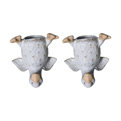 2x Urban Products Duck Handstand White Ceramic Decorative Planter 17cm