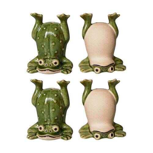2x 2pc Urban Products Frog Handstand Salt & Pepper Shakers Decorative Set Green