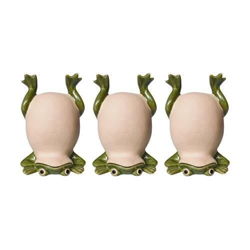 3x Urban Products Frog Handstand Ornament Green Ceramic Decorative Figurine 11cm