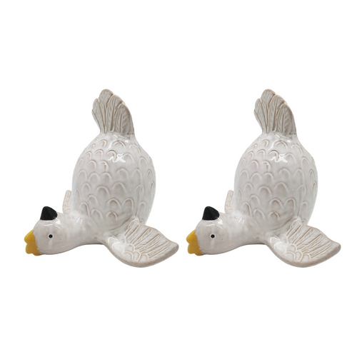 2x Urban Products Cockatoo Handstand White Ceramic Decorative Planter 17cm