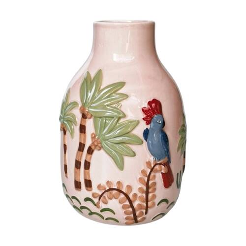 Urban Products Madagascar Pink Ceramic Tropical Floral Design Vase 21cm