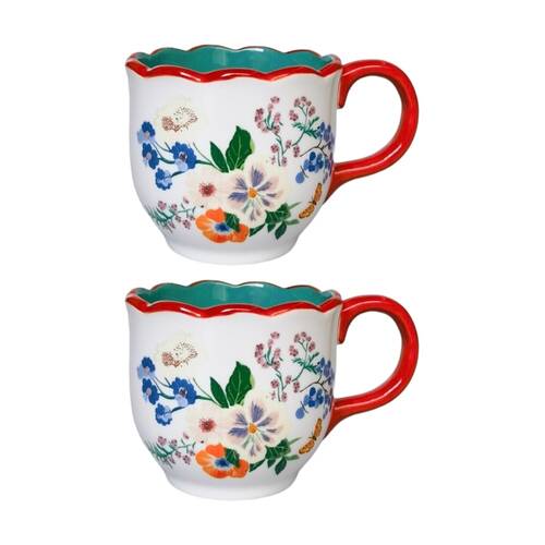 2x Urban Products Posie Mug White Ceramic Floral Design Decorative Cup 9cm