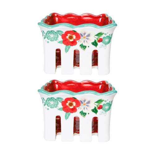 2x Urban Products Posie Fruit Basket White Ceramic Floral Decorative Bowl 6cm