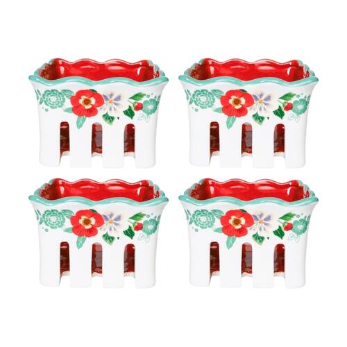 4x Urban Products Posie Fruit Basket White Ceramic Floral Decorative Bowl 6cm