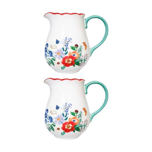 2x Urban Products Posie White Ceramic Floral Design Decorative Jug 17cm