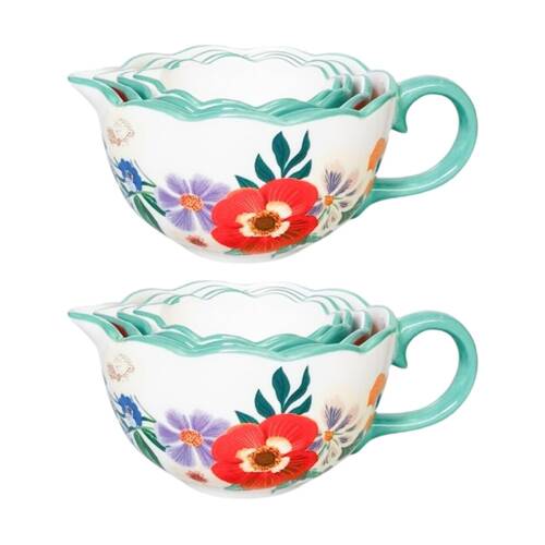 2x 4pc Urban Products Posie Measuring Cups White Ceramic Floral Design 7cm