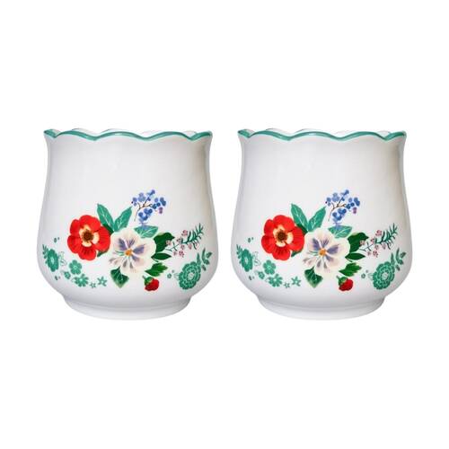 2x Urban Products Posie Planter White Ceramic Decorative Floral Design 16cm