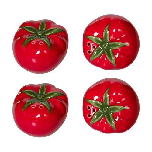 2x 2pc Urban Products Tomato Salt & Pepper Shakers Red Ceramic Set 5cm