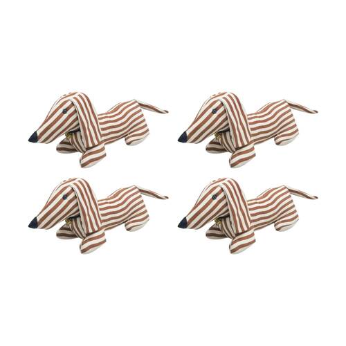 4x Urban Products Stripy Dachshund Dog Brown Plush Doorstopper 20cm