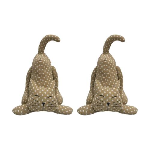 2x Urban Products Spotty Cat Beige Plush Doorstopper Decorative Decor 30cm
