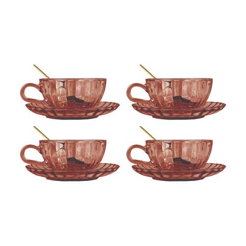 4x 2pc Urban Products Maisy Glass Tea Cup Dusty Rose Ceramic Set 14cm