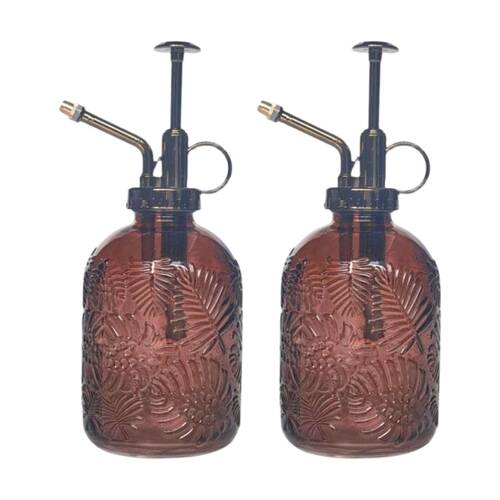 2x Urban Products Tropical Glass Water Mister Dusty Rose Decorative Bottle 20cm
