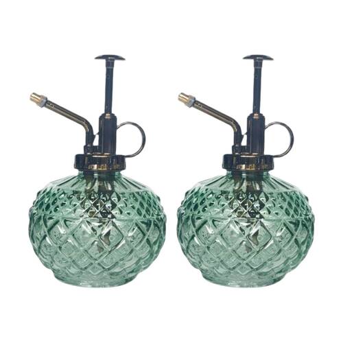 2x Urban Products Antique Water Mister Sage Glass Decorative Spray Bottle 16cm