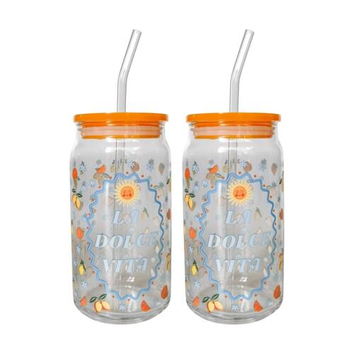 2x Urban Products Kaya Italiano Spritz Glass Can Drinkware W/ Straw 14cm