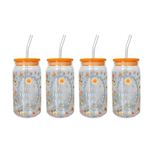 4x Urban Products Kaya Italiano Spritz Glass Can Drinkware W/ Straw 14cm