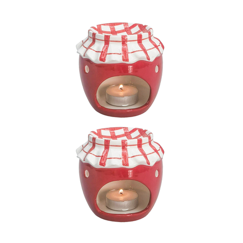 2x Urban Products Jam Jar Oil Burner Red Ceramic Candle Holder 9cm