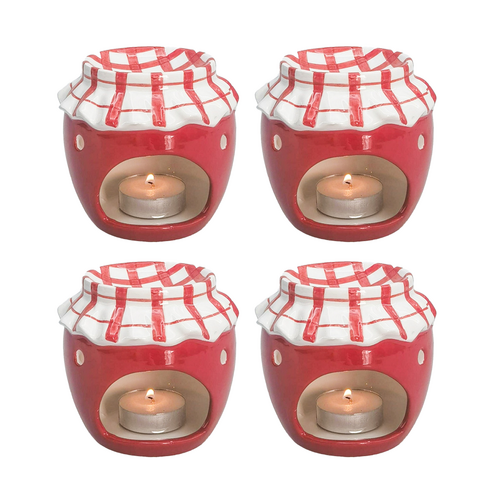 4x Urban Products Jam Jar Oil Burner Red Ceramic Candle Holder 9cm