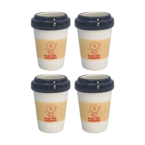 4x Urban Products Coffee Cup Vessel White Travel Mug W/ Blue Lid 11cm