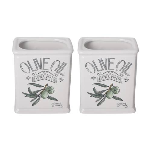 2x Urban Products Olive Oil Classic Vessel White Ceramic Container 14cm