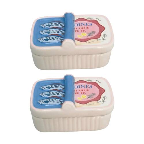 2x Urban Products Sardine Trinket Blue Ceramic Decorative Storage Box 12cm